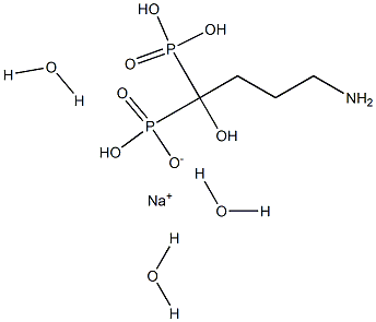 4-氨基-(1-羟基亚丁基)-1,1-二膦酸单钠盐三水合物, , 结构式