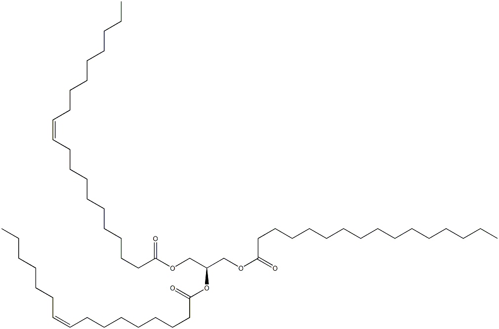 1-hexadecanoyl-2-(9Z-hexadecenoyl)-3-(11Z-eicosenoyl)-sn-glycerol 结构式