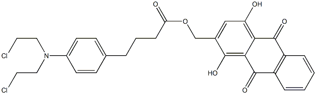 2-(1-(4-(p-bis(2-chloroethyl)-aminophenyl)-butanoyloxy)methyl)-1,4-dihydroxy-9,10-anthraquinone 化学構造式