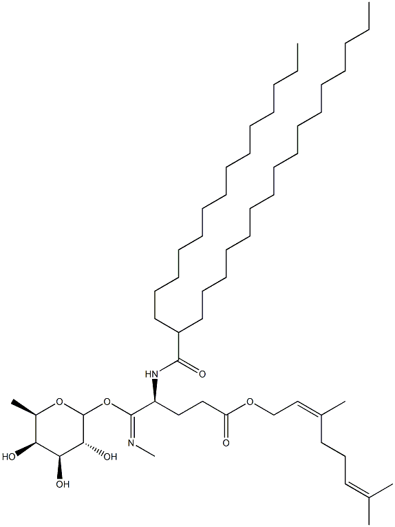2-hexadecylhexadecanoyl-(O-(1-O-fucopyranosyl))seryl-glutamic acid N-methylamide Struktur