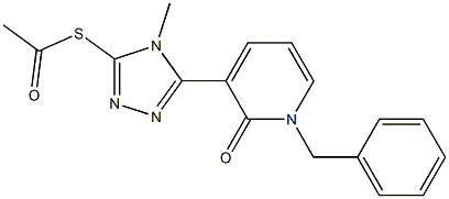 S-[5-(1-benzyl-2-oxo-1,2-dihydro-3-pyridinyl)-4-methyl-4H-1,2,4-triazol-3-yl] ethanethioate Struktur