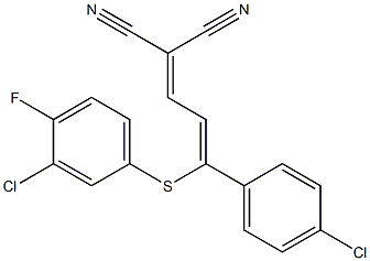 2-[3-[(3-chloro-4-fluorophenyl)thio]-3-(4-chlorophenyl)prop-2-enylidene]malononitrile Struktur