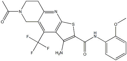 6-acetyl-3-amino-N-(2-methoxyphenyl)-4-(trifluoromethyl)-5,6,7,8-tetrahydrothieno[2,3-b][1,6]naphthyridine-2-carboxamide 结构式