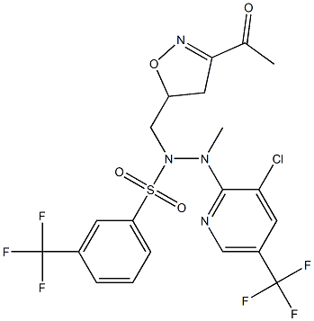 N-[(3-acetyl-4,5-dihydro-5-isoxazolyl)methyl]-N'-[3-chloro-5-(trifluoromethyl)-2-pyridinyl]-N'-methyl-3-(trifluoromethyl)benzenesulfonohydrazide Struktur