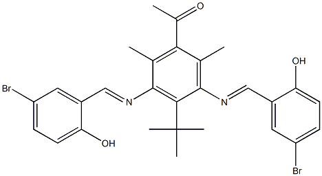 1-[3,5-di[(5-bromo-2-hydroxybenzylidene)amino]-4-(tert-butyl)-2,6-dimethylphenyl]ethan-1-one Struktur