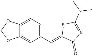 5-[(E)-1,3-benzodioxol-5-ylmethylidene]-2-(dimethylamino)-1,3-thiazol-4(5H)-one Struktur