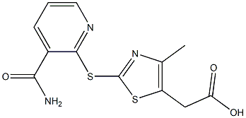 2-{2-[(3-carbamoylpyridin-2-yl)sulfanyl]-4-methyl-1,3-thiazol-5-yl}acetic acid Struktur