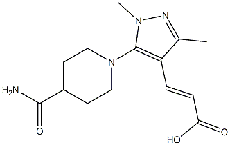 3-[5-(4-carbamoylpiperidin-1-yl)-1,3-dimethyl-1H-pyrazol-4-yl]prop-2-enoic acid 结构式
