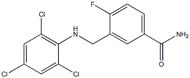 4-fluoro-3-{[(2,4,6-trichlorophenyl)amino]methyl}benzamide Struktur