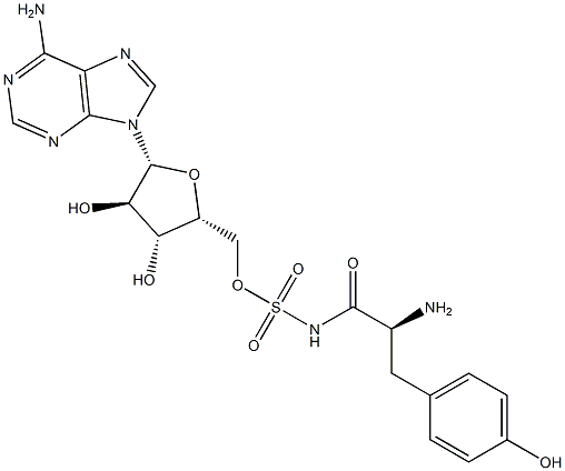 (2S)-2-amino-N-[[(2R,3R,4R,5R)-5-(6-aminopurin-9-yl)-3,4-dihydroxy-oxolan-2-yl]methoxysulfonyl]-3-(4-hydroxyphenyl)propanamide Struktur
