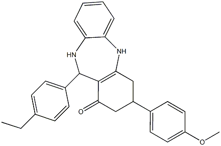 11-(4-ethylphenyl)-3-(4-methoxyphenyl)-2,3,4,5,10,11-hexahydro-1H-dibenzo[b,e][1,4]diazepin-1-one Struktur