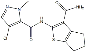 N-[3-(aminocarbonyl)-5,6-dihydro-4H-cyclopenta[b]thien-2-yl]-4-chloro-1-methyl-1H-pyrazole-5-carboxamide 结构式