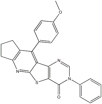 10-(4-methoxyphenyl)-3-phenyl-8,9-dihydro-3H-cyclopenta[5',6']pyrido[3',2':4,5]thieno[3,2-d]pyrimidin-4(7H)-one Struktur