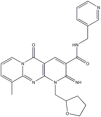 2-imino-10-methyl-5-oxo-N-(pyridin-3-ylmethyl)-1-(tetrahydrofuran-2-ylmethyl)-1,5-dihydro-2H-dipyrido[1,2-a:2,3-d]pyrimidine-3-carboxamide Struktur