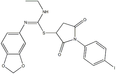 1-(4-iodophenyl)-2,5-dioxo-3-pyrrolidinyl N'-(1,3-benzodioxol-5-yl)-N-ethylimidothiocarbamate Structure