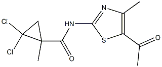N-(5-acetyl-4-methyl-1,3-thiazol-2-yl)-2,2-dichloro-1-methylcyclopropanecarboxamide Struktur