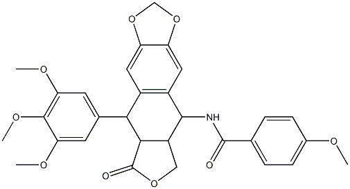 4-methoxy-N-[8-oxo-9-(3,4,5-trimethoxyphenyl)-5,5a,6,8,8a,9-hexahydrofuro[3',4':6,7]naphtho[2,3-d][1,3]dioxol-5-yl]benzamide Struktur