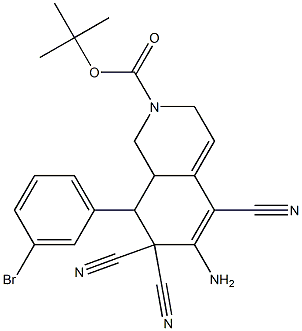 tert-butyl 6-amino-8-(3-bromophenyl)-5,7,7-tricyano-3,7,8,8a-tetrahydro-2(1H)-isoquinolinecarboxylate Structure