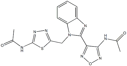 N-[5-({2-[4-(acetylamino)-1,2,5-oxadiazol-3-yl]-1H-benzimidazol-1-yl}methyl)-1,3,4-thiadiazol-2-yl]acetamide 结构式