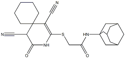 N-(1-adamantyl)-2-[(1,5-dicyano-4-oxo-3-azaspiro[5.5]undec-1-en-2-yl)sulfanyl]acetamide Structure