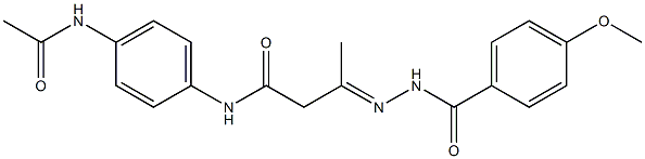 N-[4-(acetylamino)phenyl]-3-[(4-methoxybenzoyl)hydrazono]butanamide Struktur