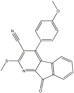 4-(4-methoxyphenyl)-2-(methylsulfanyl)-9-oxo-9H-indeno[2,1-b]pyridine-3-carbonitrile Struktur
