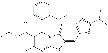 ethyl 2-{[5-(dimethylamino)-2-furyl]methylene}-5-(2-methoxyphenyl)-7-methyl-3-oxo-2,3-dihydro-5H-[1,3]thiazolo[3,2-a]pyrimidine-6-carboxylate Struktur