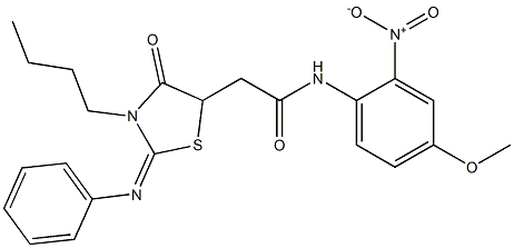 2-[3-butyl-4-oxo-2-(phenylimino)-1,3-thiazolidin-5-yl]-N-{2-nitro-4-methoxyphenyl}acetamide Structure