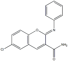 6-chloro-2-(phenylimino)-2H-chromene-3-carboxamide Struktur