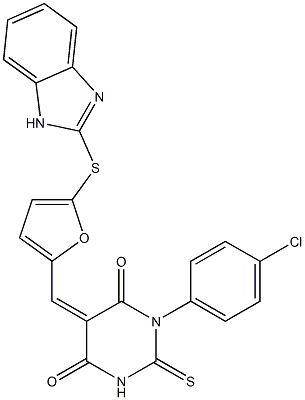 5-{[5-(1H-benzimidazol-2-ylsulfanyl)-2-furyl]methylene}-1-(4-chlorophenyl)-2-thioxodihydro-4,6(1H,5H)-pyrimidinedione Structure