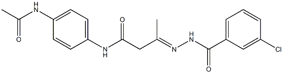 N-[4-(acetylamino)phenyl]-3-[(3-chlorobenzoyl)hydrazono]butanamide Struktur