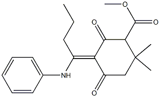 methyl 5-(1-anilinobutylidene)-2,2-dimethyl-4,6-dioxocyclohexanecarboxylate Structure