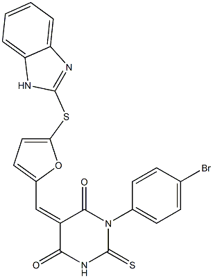 5-{[5-(1H-benzimidazol-2-ylsulfanyl)-2-furyl]methylene}-1-(4-bromophenyl)-2-thioxodihydro-4,6(1H,5H)-pyrimidinedione Structure