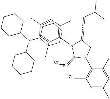 Isopentenylidene(1,3-dimesitylimidazolidin-2-ylidene)  (tricyclohexylphosphine)ruthenium(II)  dichloride Struktur