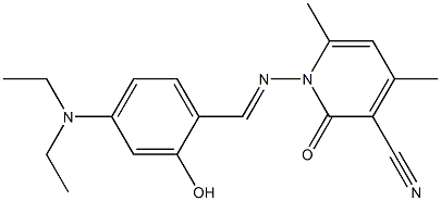 1-({(E)-[4-(diethylamino)-2-hydroxyphenyl]methylidene}amino)-4,6-dimethyl-2-oxo-1,2-dihydro-3-pyridinecarbonitrile Struktur