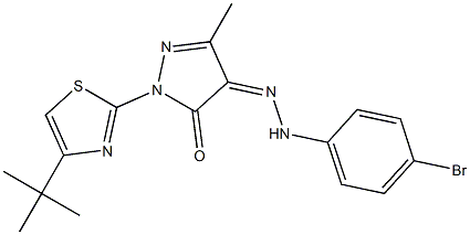 1-[4-(tert-butyl)-1,3-thiazol-2-yl]-3-methyl-1H-pyrazole-4,5-dione 4-[N-(4-bromophenyl)hydrazone] 化学構造式