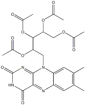 2,3-bis(acetyloxy)-1-{1-(acetyloxy)-2-[7,8-dimethyl-2,4-dioxo-3,4-dihydrobenzo[g]pteridin-10(2H)-yl]ethyl}propyl acetate Structure