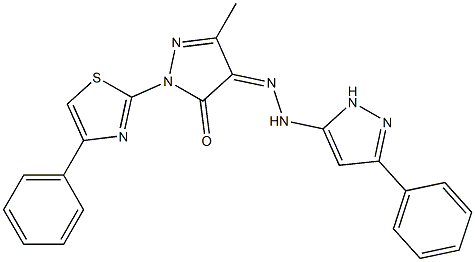 3-methyl-1-(4-phenyl-1,3-thiazol-2-yl)-1H-pyrazole-4,5-dione 4-[N-(3-phenyl-1H-pyrazol-5-yl)hydrazone],,结构式