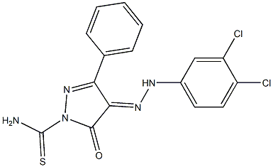 4-[(E)-2-(3,4-dichlorophenyl)hydrazono]-5-oxo-3-phenyl-4,5-dihydro-1H-pyrazole-1-carbothioamide Struktur