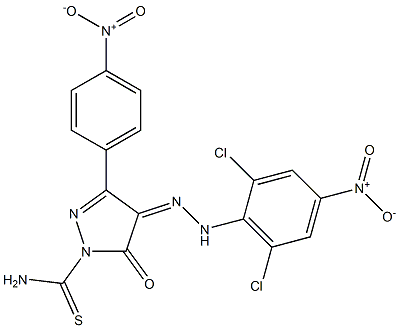4-[(Z)-2-(2,6-dichloro-4-nitrophenyl)hydrazono]-3-(4-nitrophenyl)-5-oxo-1H-pyrazole-1(5H)-carbothioamide,,结构式