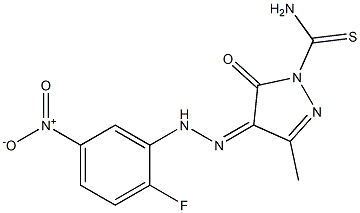 4-[(Z)-2-(2-fluoro-5-nitrophenyl)hydrazono]-3-methyl-5-oxo-1H-pyrazole-1(5H)-carbothioamide Structure