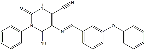 6-imino-2-oxo-5-{[(E)-(3-phenoxyphenyl)methylidene]amino}-1-phenyl-1,2,3,6-tetrahydro-4-pyrimidinecarbonitrile Structure