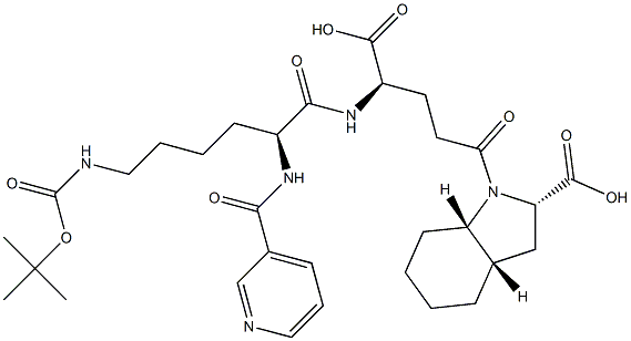 (2S,3aS,7aS)-Octahydro-1-[(4R)-4-[[(2S)-2-(3-pyridinylcarbonylamino)-6-tert-butoxycarbonylaminohexanoyl]amino]-4-carboxybutyryl]-1H-indole-2-carboxylic acid Struktur