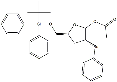 1-O-アセチル-5-O-(tert-ブチルジフェニルシリル)-2-(フェニルセレノ)-2,3-ジデオキシ-D-リボフラノース 化学構造式