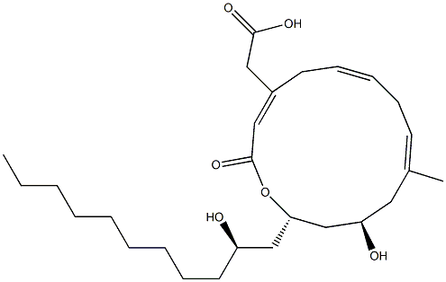 (3E,6E,9E,12R,14S)-12-Hydroxy-14-[(R)-2-hydroxyundecyl]-10-methyl-2-oxooxacyclotetradeca-3,6,9-triene-4-acetic acid Struktur