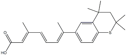 (2E,4E,6E)-7-[(3,4-ジヒドロ-2,2,4,4-テトラメチル-2H-1-ベンゾチオピラン)-6-イル]-3-メチル-2,4,6-オクタトリエン酸 化学構造式