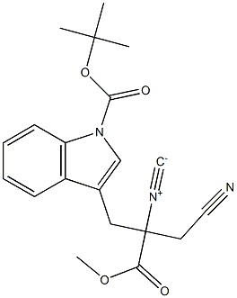 3-(1-tert-Butyloxycarbonyl-1H-indol-3-yl)-2-cyanomethyl-2-isocyanopropionic acid methyl ester Struktur