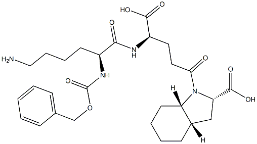 (2S,3aS,7aS)-Octahydro-1-[(4R)-4-[[(2S)-6-amino-2-[benzyloxycarbonylamino]hexanoyl]amino]-4-carboxybutyryl]-1H-indole-2-carboxylic acid Struktur