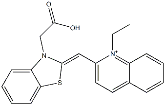 2-[[3-(カルボキシメチル)ベンゾチアゾール-2(3H)-イリデン]メチル]-1-エチルキノリニウム 化学構造式