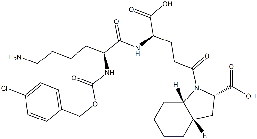 (2S,3aS,7aS)-Octahydro-1-[(4R)-4-[[(2S)-6-amino-2-[(4-chlorobenzyloxy)carbonylamino]hexanoyl]amino]-4-carboxybutyryl]-1H-indole-2-carboxylic acid Struktur
